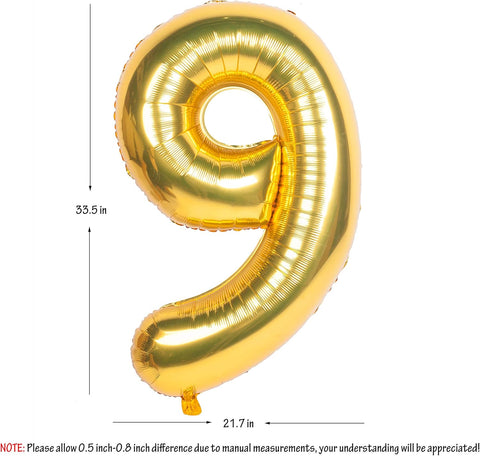 Gold Number Balloons in Helium Foil Mylar No.9