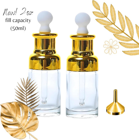 Willow Luxury Clear Glass Dropper Bottles - Thick 2oz (50ml) Leakproof Eye Dropper Bottles for Essential Oils, (12Pc Pack)