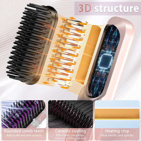 Rechargeable Mini Cordless Straightener, Portable Heated Brush