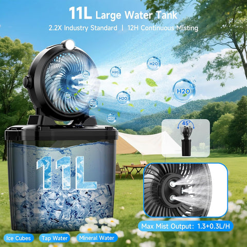 Portable Misting Fan - 11L Bucket, 20000mAh Rechargeable Battery Powered Fans for Patios