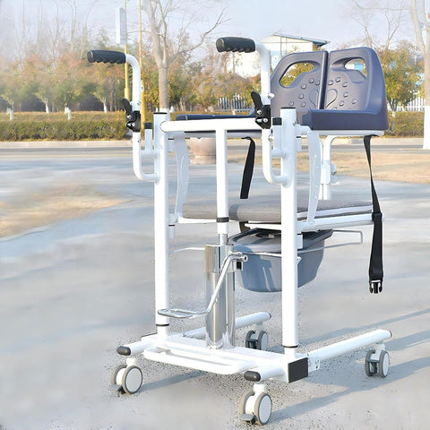 ENJOYCARE Hydraulic Patient Lift Transfer Chair - Adjustable Height, Soft Toilet Seat, 150kg Capacity, Bathroom Wheelchair