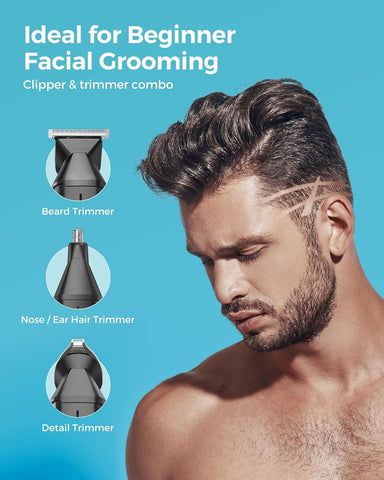 Glaker CC5136 Waterproof 6 in 1 Complete Grooming Kits for Mustache Nose Ear Facial Body Hair Trimming
