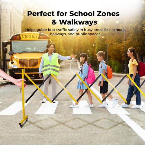 Olmecs Expandable Metal Barrier 2.5Meter – Yellow Steel Folding Security Barrier with Lockable Wheels – Portable Fence for Traffic Control,
