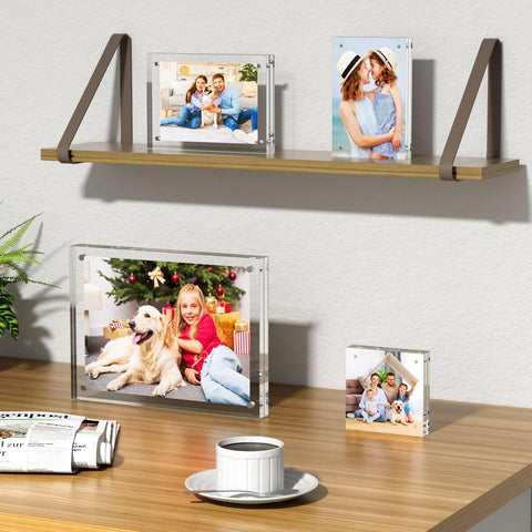 Willow (3Pc Pack) 6x8 Inches Acrylic Picture Frames ,Thicker Block, Freestanding Double Sided Magnetic Acrylic Frameless Transparent Square Frame