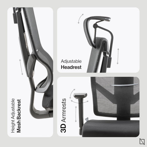 NAVO AERO, Premium Ergonomic Fabric Office Chair  (PURE BLACK)