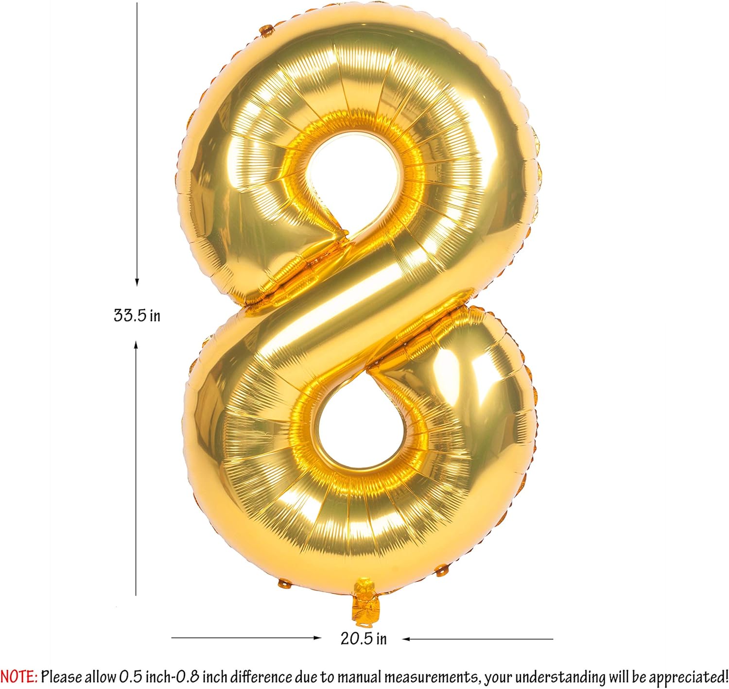 Gold Number Balloons in Helium Foil Mylar No.8