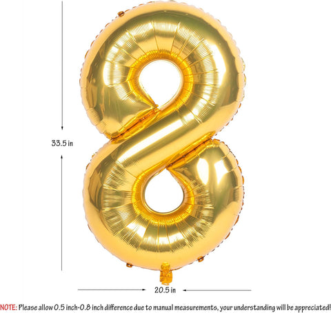 Gold Number Balloons in Helium Foil Mylar No.8