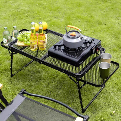 Folding Metal Camping Table, Portable Lightweight Grill Table for Outdoor