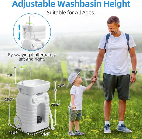 Portable Camping Sink, 45 L Handwashing Station with Adjustable Wash Basin, Soap Dispenser, Metal Handle