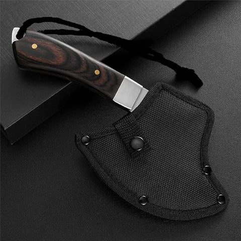 Compact Hand Axe with Wooden Handle – Camping Hatchet Chopping Axe with Leather Sheath for Wood Splitting, Survival Tactical Axe, Outdoor Bushcraft  (Tactical Edge Black Axe)