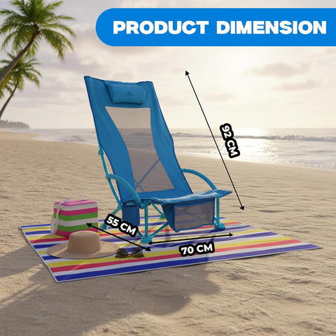Procamp Low Foldable Beach Chair with Cooler & Pillow – Ideal Travel, Camping, and Outdoor Relaxing Chair