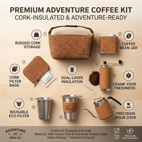 Portable Coffee Kit Coffee Serving Sets-Travel Coffe-e Kit with Grinder-Server-Kettle-Filter-Scale & Steel Drip Funnle, Set-All in Gift Bag (7-IN-1)