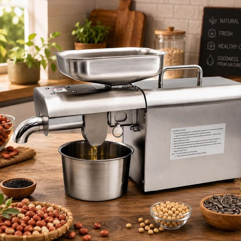 Olmecs Oil Press Machine 500 Watt Cold or Hot Press Automatic Extractor Commercial Grade Stainless Steel Oil Extractor