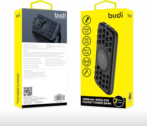 Budi - 10000mAh Wireless Pocket Power Bank - PB099B