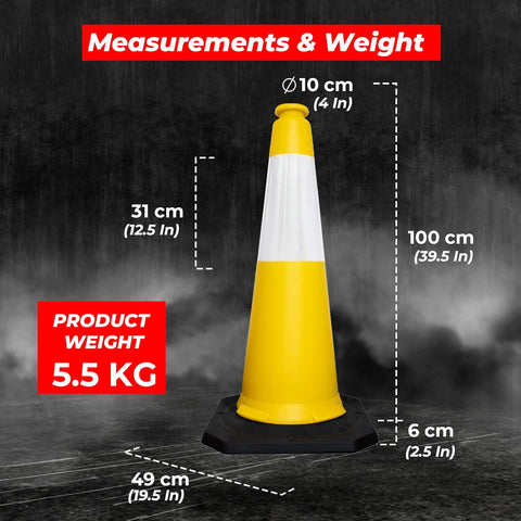 Olmecs Traffic Cone with PE Base – 100CM | PPC Road Safety Reflective Cone | High-Visibility Street Cone with Wide Collar (10 Cones)