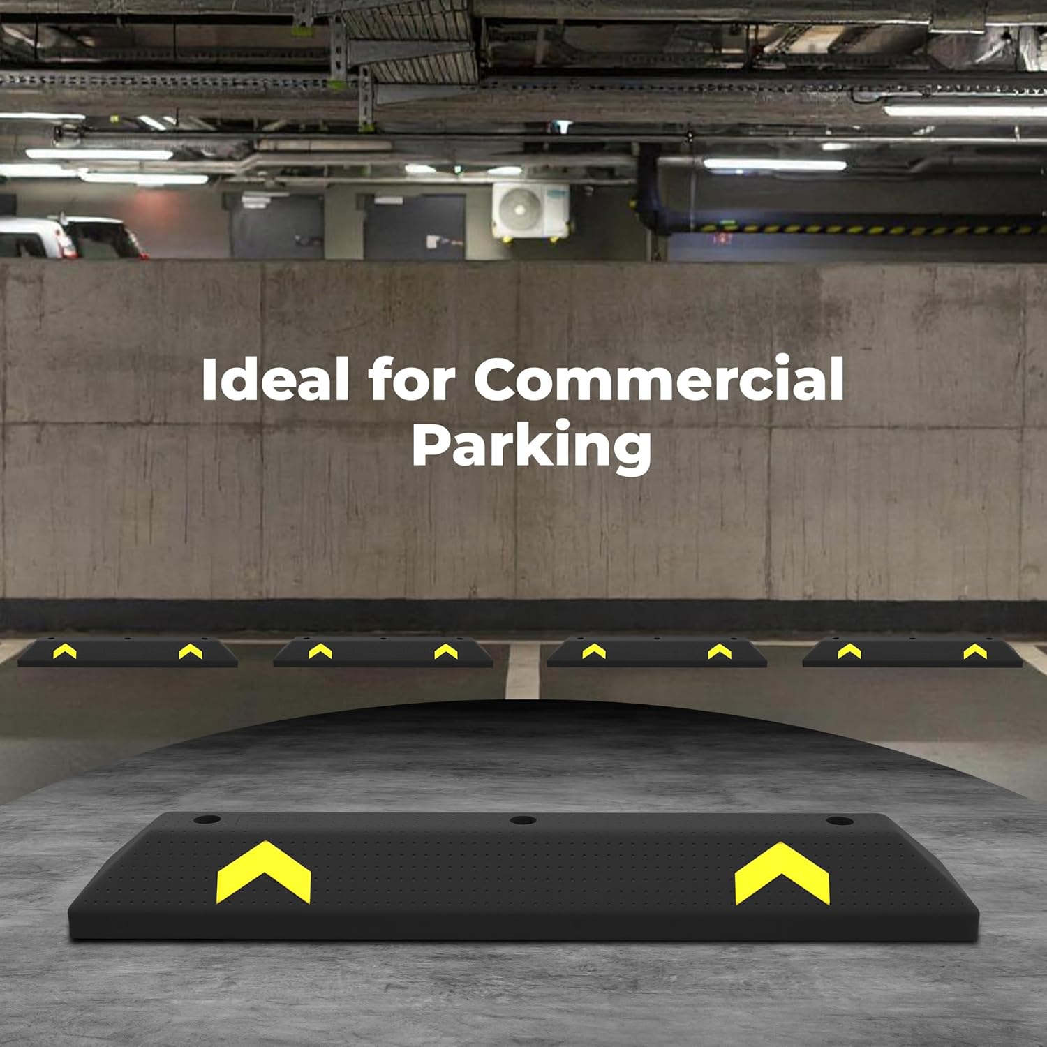 Olmecs  Parking Wheel Stop 90 CM Black | PVC Heavy Duty Parking Curbs with Yellow Reflector