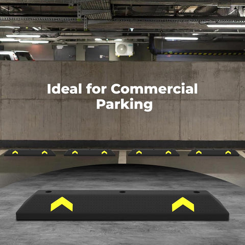 Olmecs  Parking Wheel Stop 90 CM Black | PVC Heavy Duty Parking Curbs with Yellow Reflector