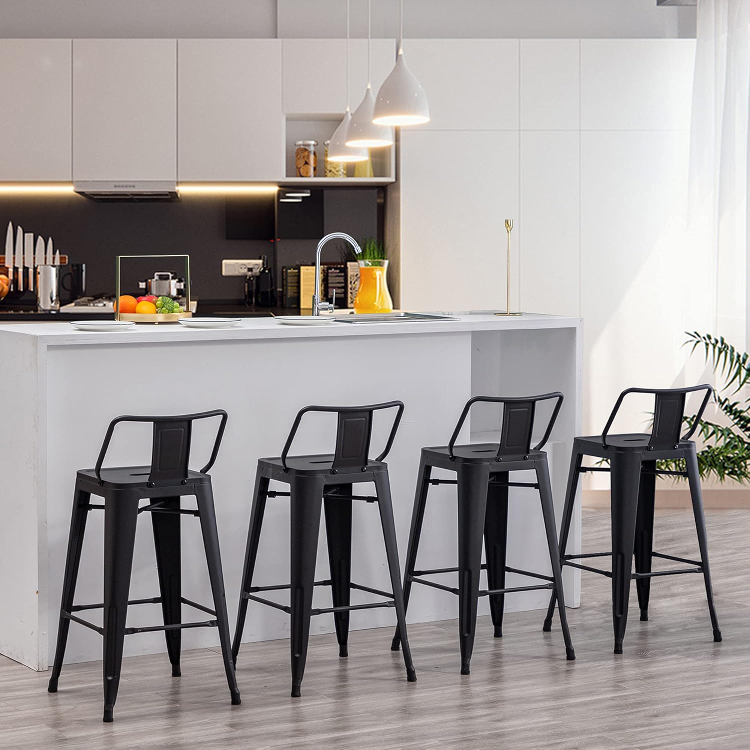 Olmecs Metal Bar Chair With Back Support High Chair (Black)