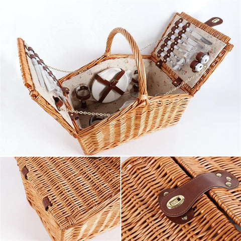 Willow Picnic Baskets for Four-person Large-capacity Outdoor Rattan Picnic Basket with Cutlery