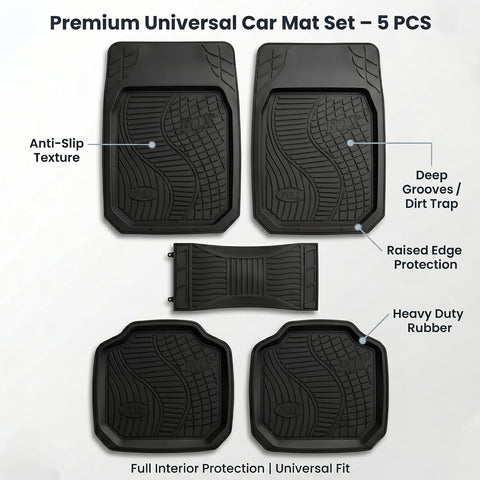 5 Pcs Set Car Floor Mats, Premium Rubber Anti-Slip Waterproof Car Mats with Cargo Liner, All Weather Front, Rear & Center Mats 70x50