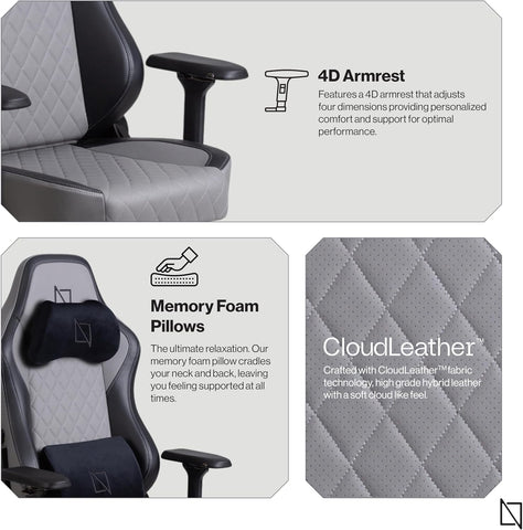 Navodesk APEX AIR, Ergonomic Gaming Chair (CLOUD LEATHER - M, ULTIMATE GREY)