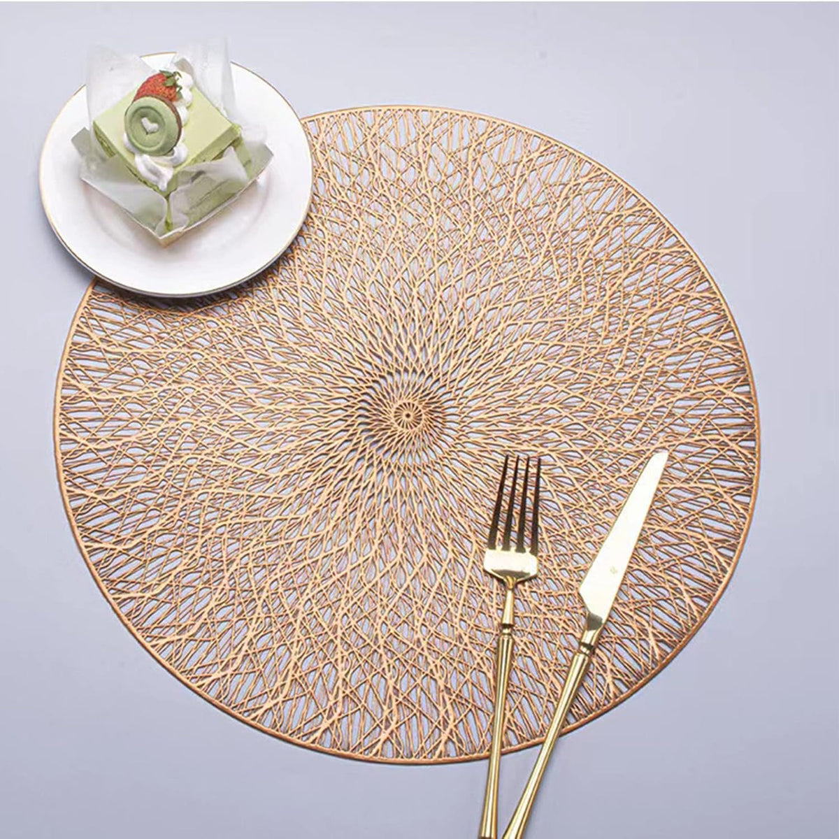 Round Placemats For Restaurant Hollow PVC Decoration Meal Mat  (10Pc Set)
