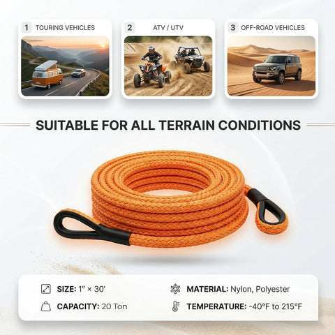 20T - 9M Heavy Duty Synthetic Winch Rope – Off-Road Recovery Tow Rope with Reinforced Loops, High Strength Braided Cable for SUV, Truck, ATV, UTV (Copy)