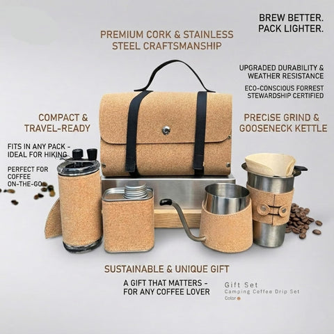 Portable Coffee Kit Coffee Serving Sets-Travel Coffe-e Kit with Grinder-Server-Kettle-Filter-Scale & Steel Drip Funnle, Set-All in Gift Bag (7-IN-1)