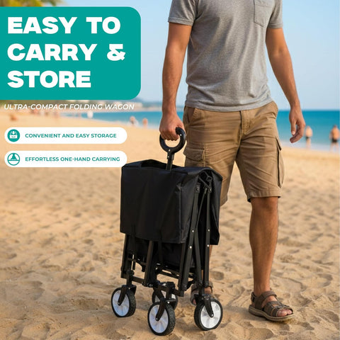 Procamp Value Beach Trolley | Durable Black Foldable Cart With Wheels - Camping Beach Wagon Trolley For Easy Pulling