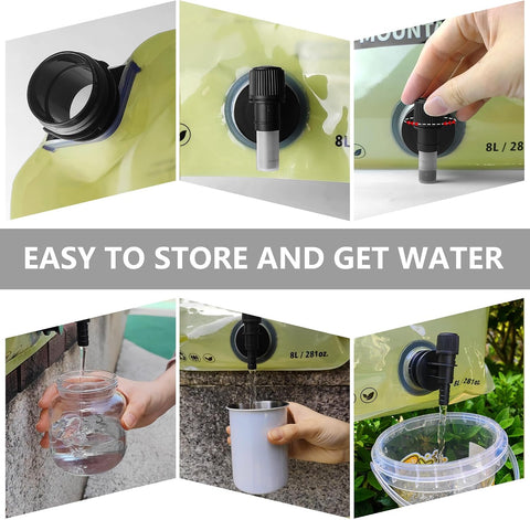 Collapsible Water Storage Bag 8L, BPA Free Foldable Water Container with Faucet Spigot