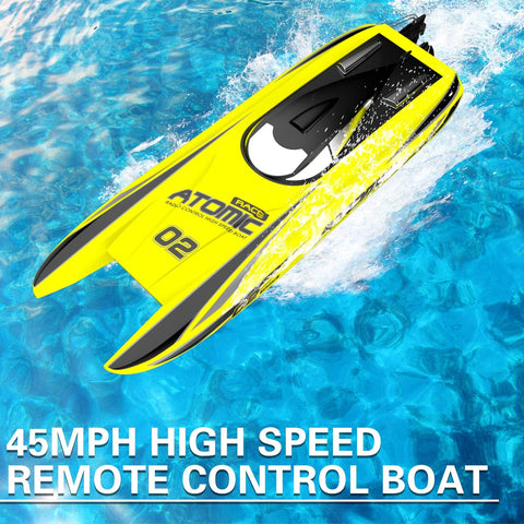 VOLANTEXRC Atomic Brushless Remote Control Outdoor Electric Racing Boat 45MPH for Pools and Lakes with Rechargeable Battery, Yellow