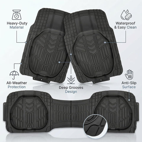3 Pcs Set Car Floor Mats, Premium Rubber Anti-Slip Waterproof Car Mats with Cargo Liner (78 x 54cm )