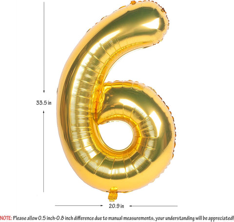 Gold Number Balloons in Helium Foil Mylar No.6