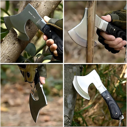 Compact Hand Axe with Wooden Handle – Camping Hatchet Chopping Axe with Leather Sheath for Wood Splitting, Survival Tactical Axe, Outdoor Bushcraft  (Tactical Edge Black Axe)