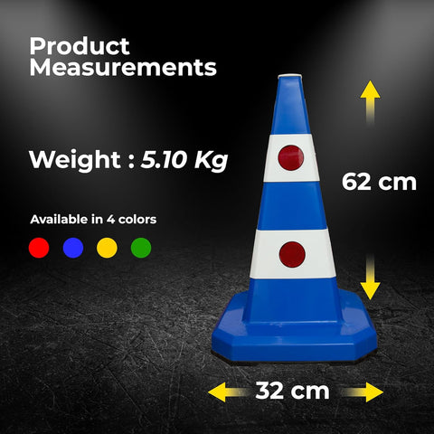 Olmecs Reflective Traffic Safety Cone 62CM | Heavy Duty PVC Road Cone with Rubber Base