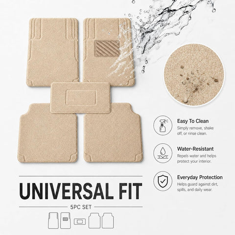 5PCS Premium Noodle Grass PVC Mats – All Weather Front, Rear & Center Mats, Heavy Duty Anti-Slip Automotive Floor Mats