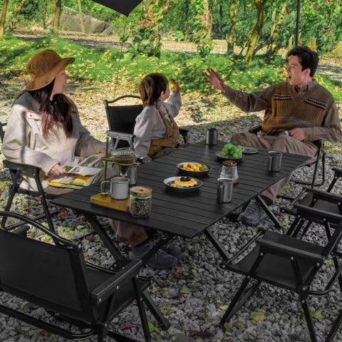 120CM Folding Aluminum Camping Table Black – Roll-Up Table, Portable Lightweight Grill Table for Outdoor