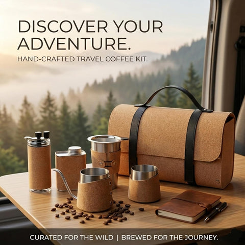 Portable Coffee Kit Coffee Serving Sets-Travel Coffe-e Kit with Grinder-Server-Kettle-Filter-Scale & Steel Drip Funnle, Set-All in Gift Bag (7-IN-1)