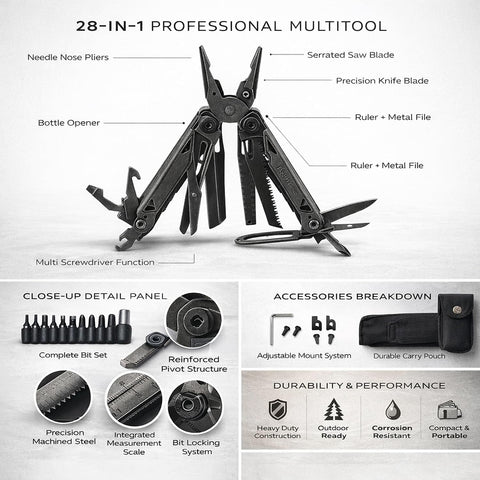 Stainless Steel Multi Tool Pliers – Heavy Duty Multitool with Knife, Saw, Screwdrivers & Wire Cutter - Survival Tool for Camping Tool-4