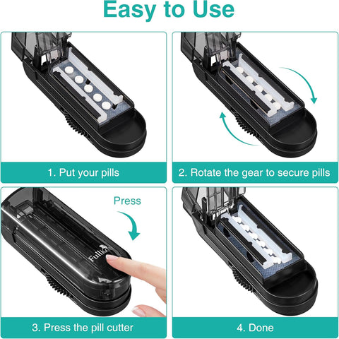 Fullicon Multiple Pill Cutter, Adjustable Pill Cutter for Small Pills with Accurate Pill Alignment, Stainless Steel Cutting Blade & Blade Guard