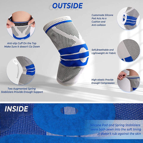 Knee Brace, Knee Compression Sleeve Support with Patella Gel Pad & Side Spring Stabilizers