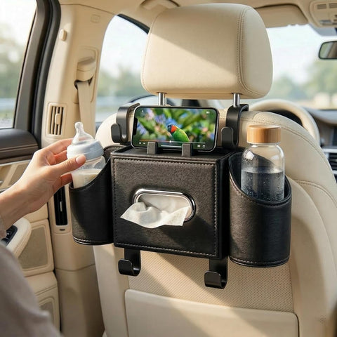 Car Back Seat Organizer with Cup Holders & Tissue Box