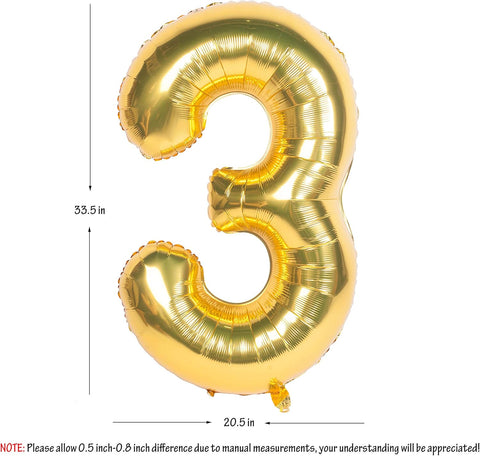 Gold Number Balloons in Helium Foil Mylar No. 3