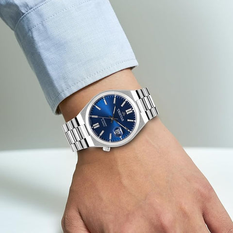 Tristar NJ Series Men's Automatic Watch Blue Index Dial Stainless Steel Bracelet Wrist Watch for Men