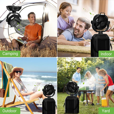 Portable Misting Fan for Outdoor Patio, 20000mAh Rechargeable Battery Operated Camping Fan with 6L Bucket,