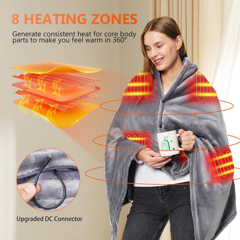 Heated Blanket with Power Bank, 59" x 35" Cozy Soft Cordless Heated Blanket