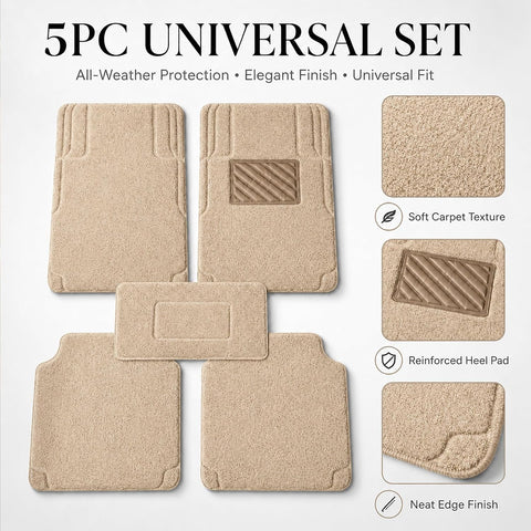 5PCS Premium Noodle Grass PVC Mats – All Weather Front, Rear & Center Mats, Heavy Duty Anti-Slip Automotive Floor Mats