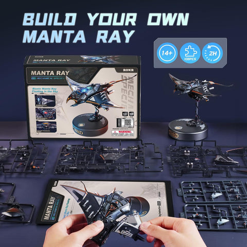 ROKR 3D Metal Puzzles for Adults Manta Ray Mechanical 3D Metal Model Kits for Adults to Build Unique Electric Mechanical Toy