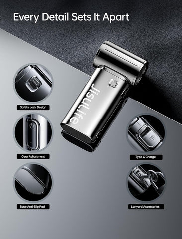 JISULIFE Handheld Fan Life9S - Sleek Chrome: Turbo Power, 22 Hours Cooling | LED Display, 5000mAh
