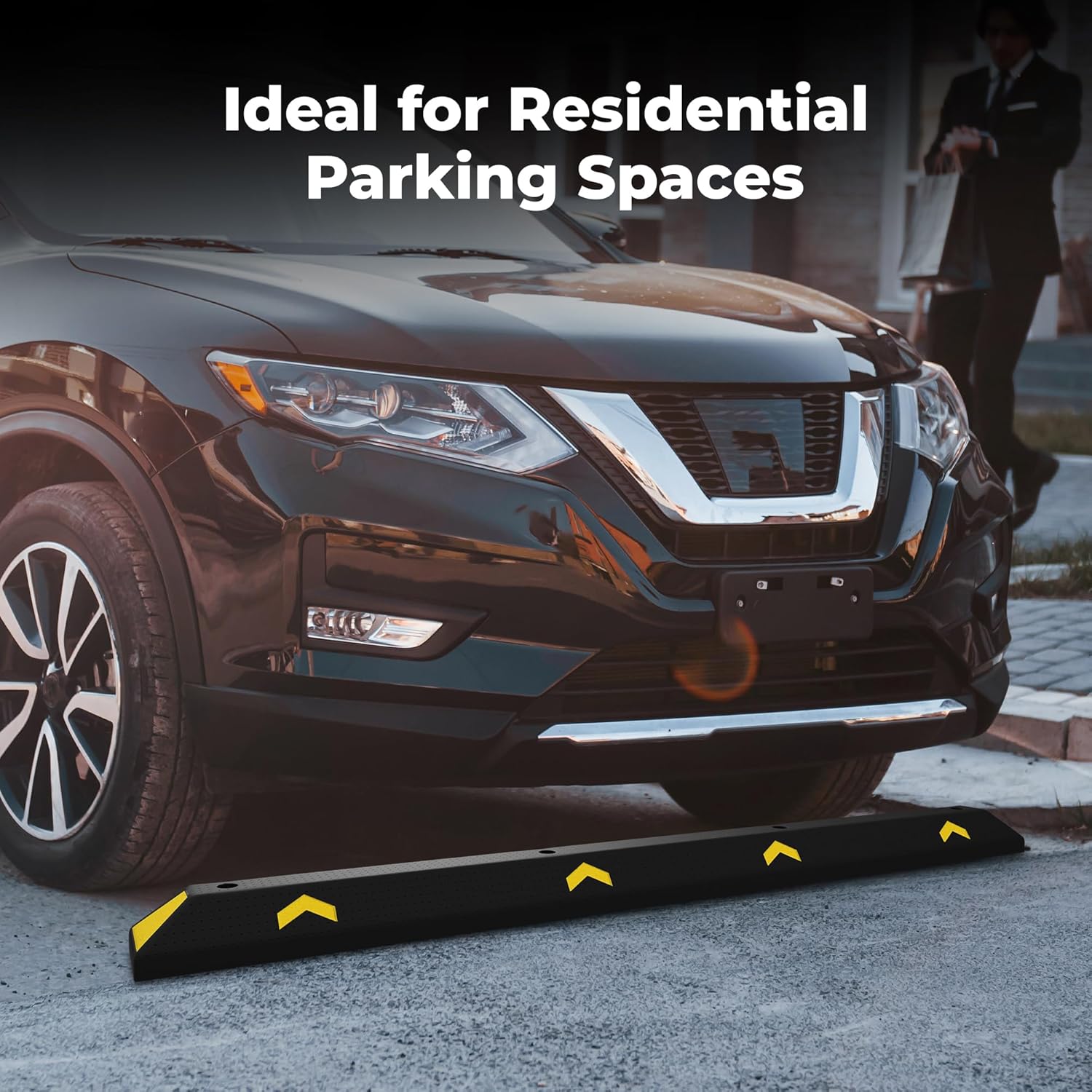 Olmecs Parking Wheel Stop 183CM Black | PVC Heavy Duty Parking Curbs with Yellow Reflector